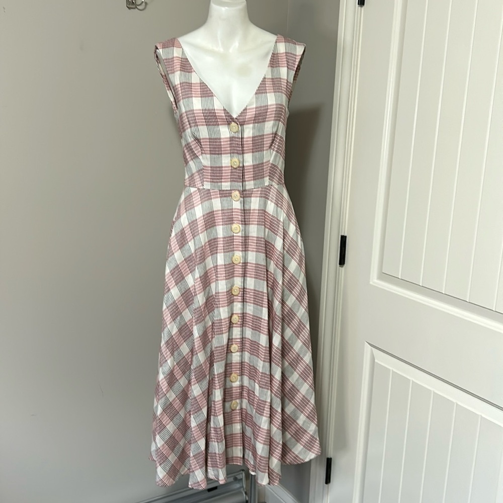 Veronica Beard Finn Checked Crepe Handkerchief Plaid Midi Dress Pockets Size 2 - Picture 3 of 16